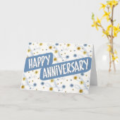 Carte Anniversaire de l'employé - Motif en bleu et blanc (Fleur jaune)