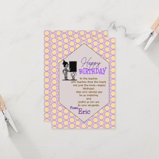 Carte Anniversaire de l'enseignant (Devant/Arrière en situation)