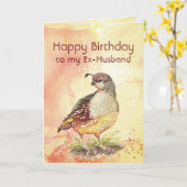 Carte Anniversaire de l'ex-mari California Quail Bird (Fleur jaune)