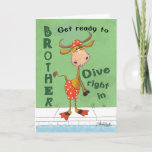 Carte Anniversaire de Longhorn Cow Diver de Brother<br><div class="desc">Cette drôle de vache longue en maillot de bain, casquette de natation et palmes est sur le point de plonger au bord de la piscine. Une image parfaite pour les amoureux de Longhorn, les éleveurs et les Texans que ce soit pour père, frère, oncle, cousin ou ami. Conception originale de...</div>