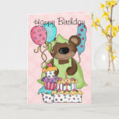 Carte Anniversaire de l'ours mignon (Fleur jaune)