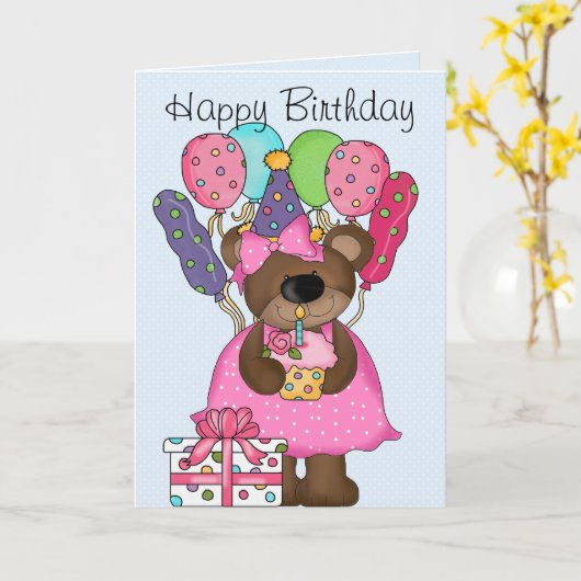 Carte Anniversaire de l'ours mignon (Fleur jaune)