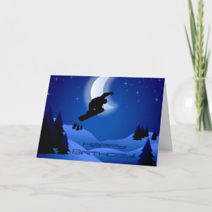 Carte Anniversaire de lune de montagne de snowboarding