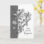 Carte Anniversaire de magnifiques nuances de fleurs gris (Fleur jaune)