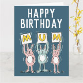 Carte Anniversaire de maman avec de mignons lapins (Fleur jaune)