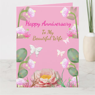 Carte Anniversaire de mariage à fleurs roses Afro-Améric
