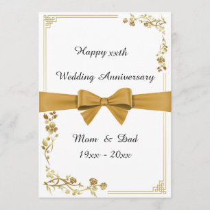 Carte Anniversaire de mariage, blanc, ruban doré, texte 