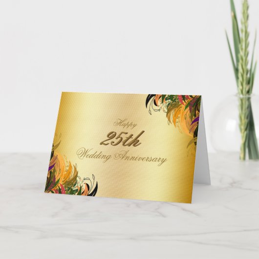 Carte Anniversaire de mariage heureux floral en métal (Devant)