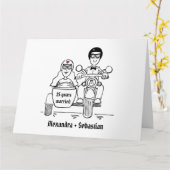 Carte Anniversaire de mariage moto et side-car (Fleur jaune)