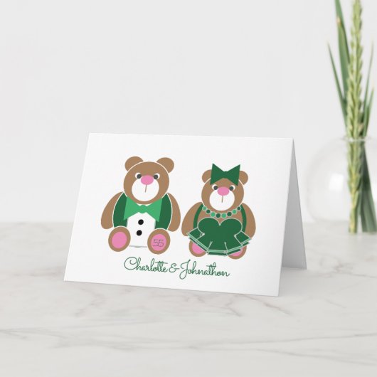 Carte Anniversaire de mariage vert d'ours de nounours (Devant)