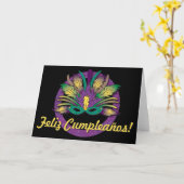 Carte Anniversaire de masque de mardi gras - Espagnol (Fleur jaune)