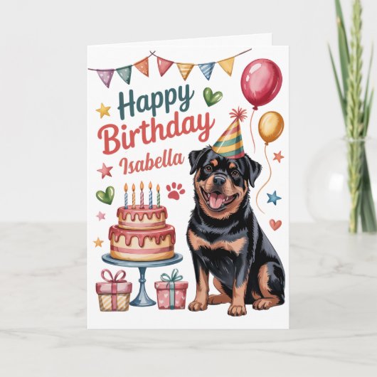 Carte Anniversaire de mignon Rottweiler (Devant)