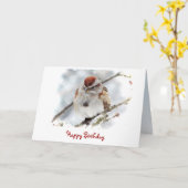 Carte Anniversaire de moineau d'arbre (Fleur jaune)