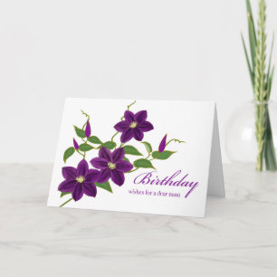 Carte Anniversaire de Nana avec Fleurs Clematis Violette