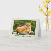 Carte Anniversaire de Nephew, Lion sur un rocher (Fleur jaune)
