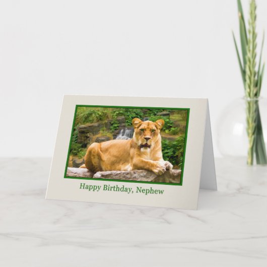 Carte Anniversaire de Nephew, Lion sur un rocher (Devant)