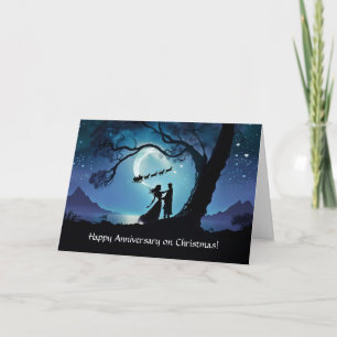 Carte Anniversaire de Noël avec un couple au clair de lu