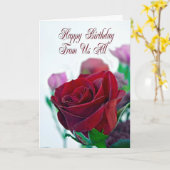 Carte anniversaire de nous tous avec une rose roug (Fleur jaune)