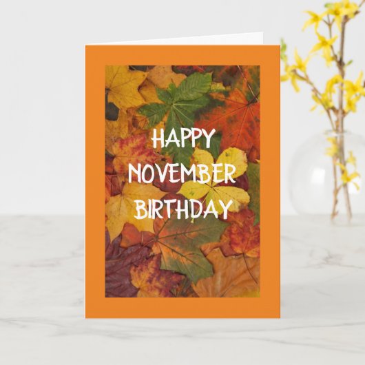 CARTE **ANNIVERSAIRE DE NOVEMBRE** FEUILLES FEUILLE FEUI (Fleur jaune)