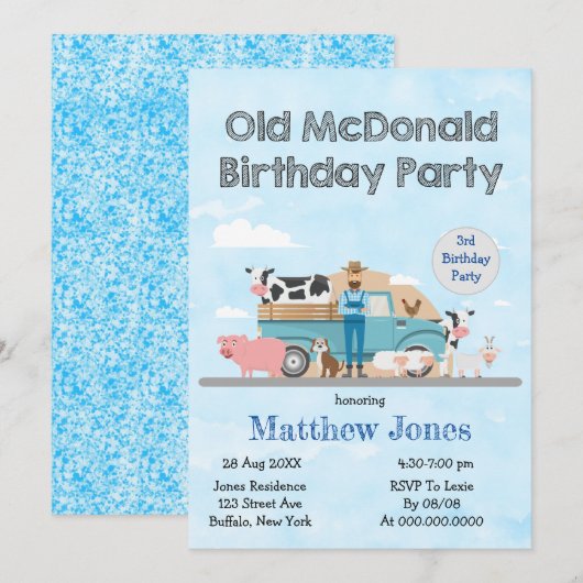 Carte Anniversaire de Old McDonald Farm (Devant / Derrière)