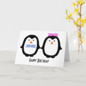 Carte Anniversaire de Penguin Couple (Fleur jaune)