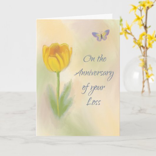 Carte Anniversaire de perte Fleur aquarelle avec papillo (Fleur jaune)