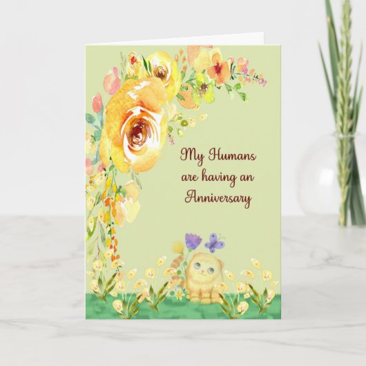 Carte Anniversaire de Pet Cat Fleurs Jaunes (Devant)