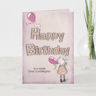 Carte anniversaire de petite-fille avec ballons roses