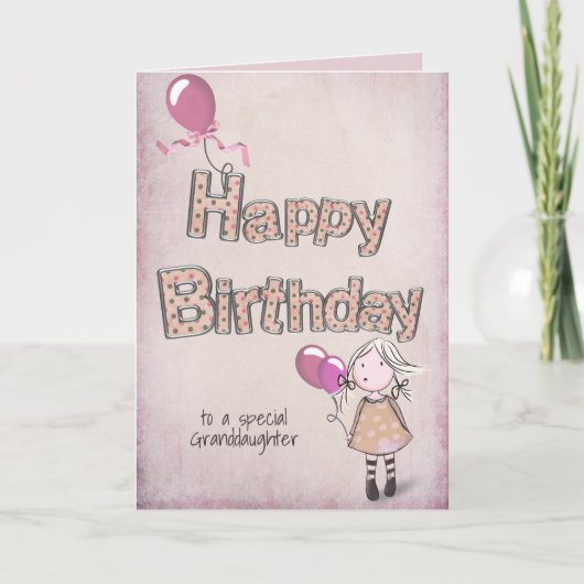 Carte anniversaire de petite-fille avec ballons roses (Devant)