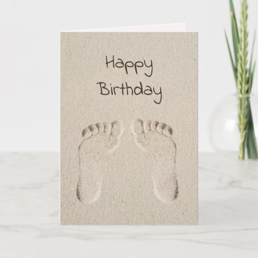 Carte Anniversaire de pieds nus dans le sable de plage (Devant)
