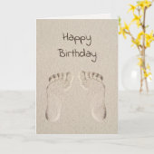 Carte Anniversaire de pieds nus dans le sable de plage (Fleur jaune)