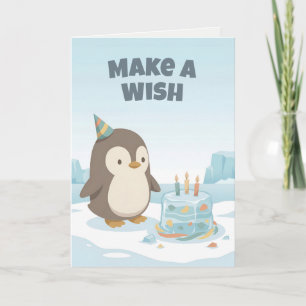 Carte Anniversaire de pingouin Fais un vœu Anniversa