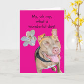 Carte Anniversaire de Pit Bull souriant (Fleur jaune)