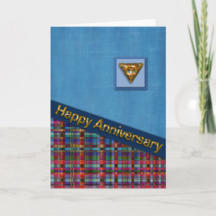 Carte Anniversaire de plaid rouge et de tissu bleu
