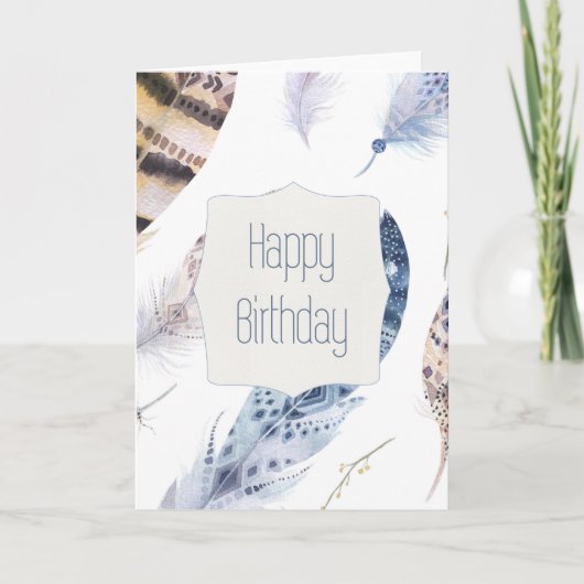 Carte Anniversaire de plumes d'aquarelle (Devant)