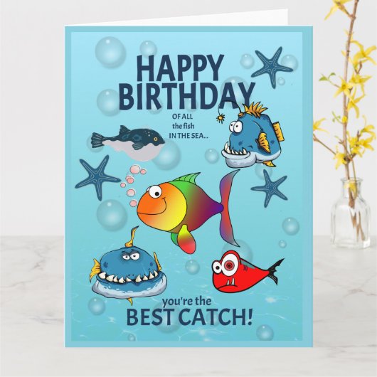 Carte Anniversaire de Poisson Drôle (Fleur jaune)