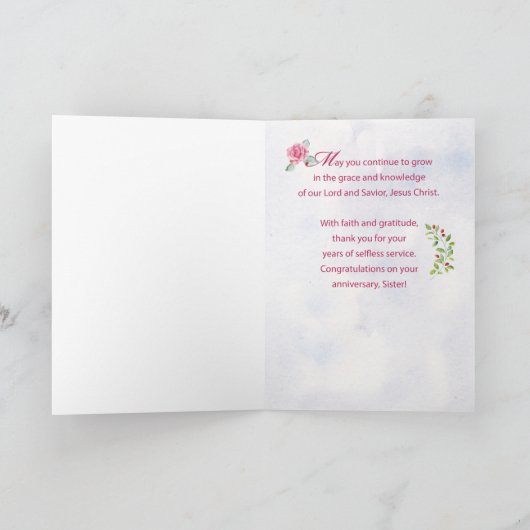 Carte Anniversaire de profession religieuse d'une religi (Intérieur)