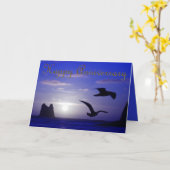 carte anniversaire de silhouettes de coucher bleu (Fleur jaune)