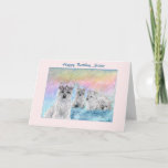 Carte Anniversaire de Sister, chien de terrier de l'oues<br><div class="desc">Carte d'anniversaire de couleur pastel pour Soeur,  avec quatre terriers blancs de l'ouest des montagnes. Le westie au premier plan porte une couronne délicate.</div>