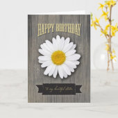 Carte Anniversaire de soeur, bois rustique et conception (Fleur jaune)