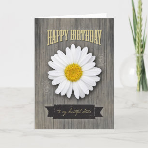 Carte Anniversaire de soeur, bois rustique et conception