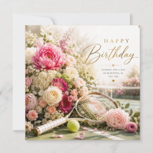 Carte Anniversaire de tennis avec des fleurs 