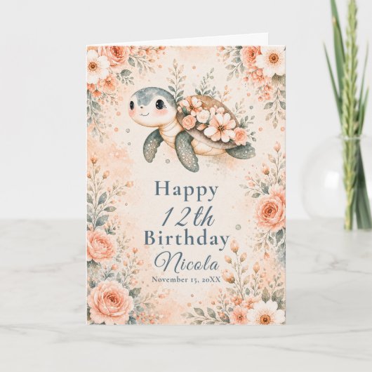 Carte Anniversaire de Tortue Florale (Devant)