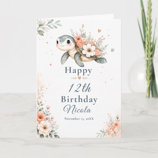 Carte Anniversaire de Tortue Florale (Devant)