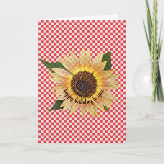 Carte anniversaire de tournesol en rouge et blanc en vic (Devant)