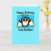 Carte Anniversaire de Twin Brother - Petit Ange Penguin (Fleur jaune)