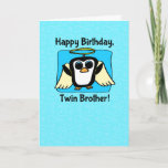 Carte Anniversaire de Twin Brother - Petit Ange Penguin<br><div class="desc">Notre mignon petit ami pingouin est adorable dans son petit costume d'ange sur un motif de coeur. Surprise d'anniversaire parfaite pour votre petit frère jumeau d'ange qui aime les pingouins. Illustration originale de Bethany J. Mitchell ©2013 Darcy Place Studio</div>