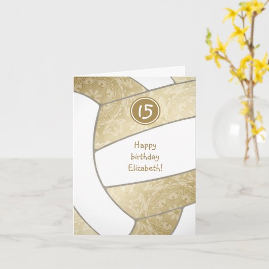 Carte anniversaire de volley-ball en or bouclé (Fleur jaune)