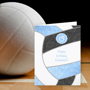 Carte anniversaire de volley-ball noir bleu clair