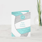 Carte anniversaire de volleyball aqua gris fille pour to (Devant)